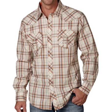 Cowboy Up Plaid Shirt - Snap Front, Long Sleeve (For Men) in Tan/Brown