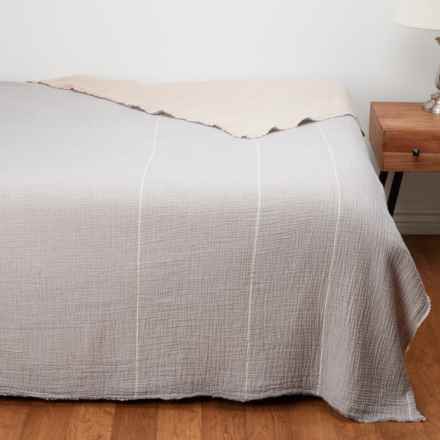 Coyuchi Full-Queen Organic Cotton Topanga Matelasse Blanket - Warm Stripe in Warm Stripe