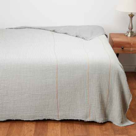 Coyuchi Full-Queen Topanga Organic Cotton Matelasse Blanket - Cool Stripe in Cool Stripe