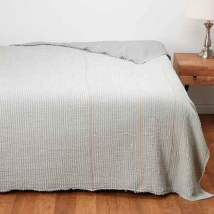 Coyuchi King Organic Cotton Topanga Matelasse Blanket - Cool Stripe in Cool Stripe