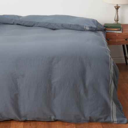 Coyuchi King Sonoma Organic Cotton Duvet Cover - Aqua with Undyed Stripe in Aqua W/ Undyed Stripe