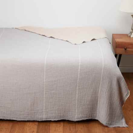 Coyuchi King Topanga Organic Cotton Matelasse Blanket - Warm Stripe in Warm Stripe