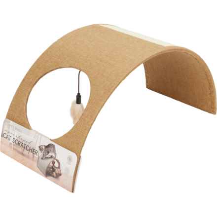 Cozy Paws Wave-Shaped Cat Scratcher with Feather Cat Toy in Taupe