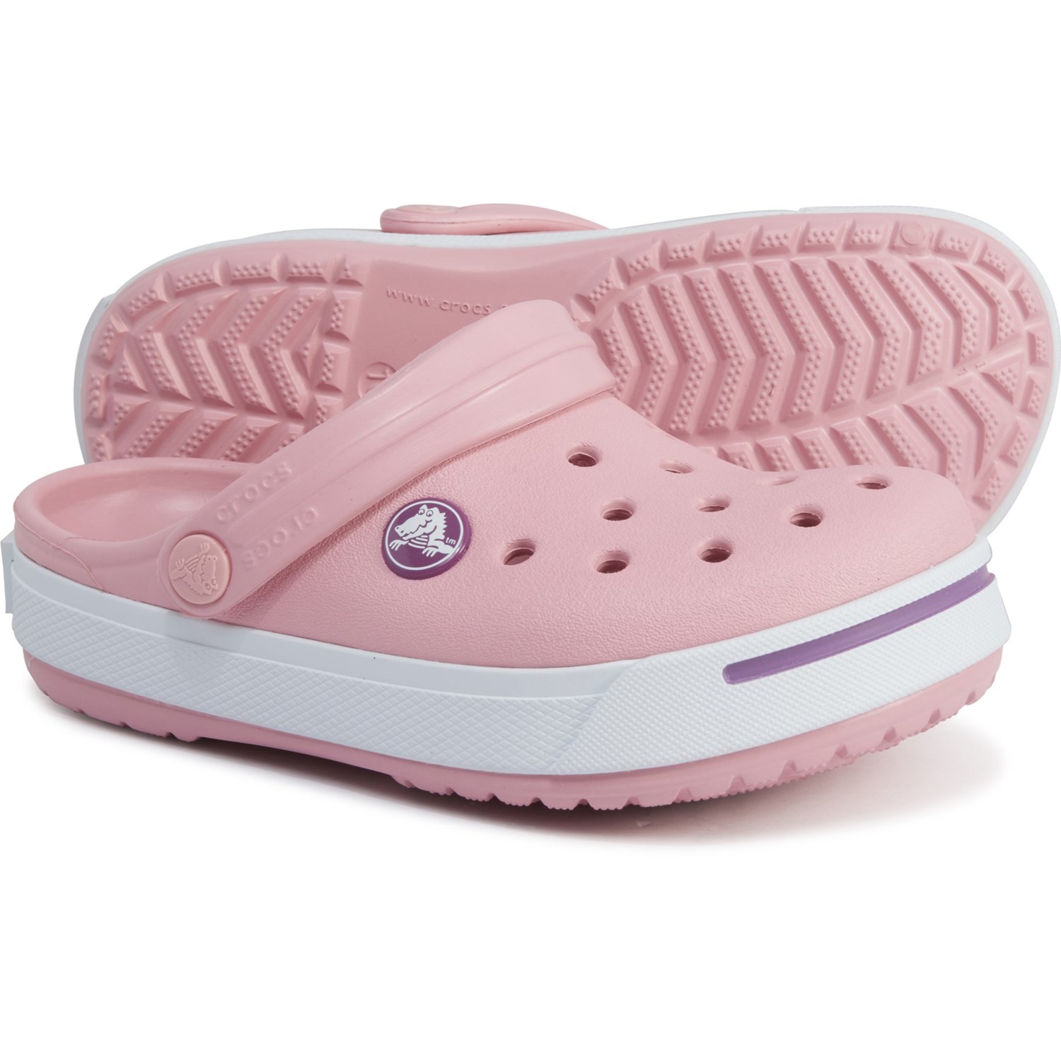 blue and pink crocs