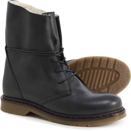 CRUZA TENDENCIA Made in Portugal Waterfall Cozy-Lined Lace-Up Boots - Leather (For Women) in Black