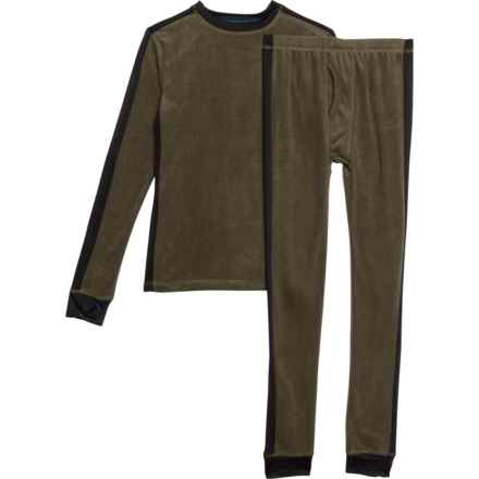 Cuddl Duds Big Boys Fleece High-Performance Base Layer Top and Pants - Long Sleeve in Dark Olive