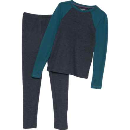 Cuddl Duds Big Boys Thermal High-Performance Base Layer Top and Pants Set - Long Sleeve in Viridian Green/ Black Heather
