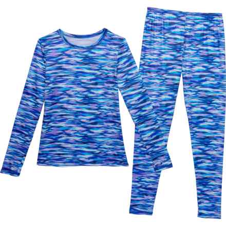 Cuddl Duds Big Girls Comfortech® Base Layer Set - Long Sleeve in Blue Space Dye