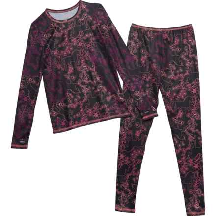 Cuddl Duds Big Girls Comfortech® Stretch-Poly Base Layer Set - Long Sleeve in Pink Unicorn Floral