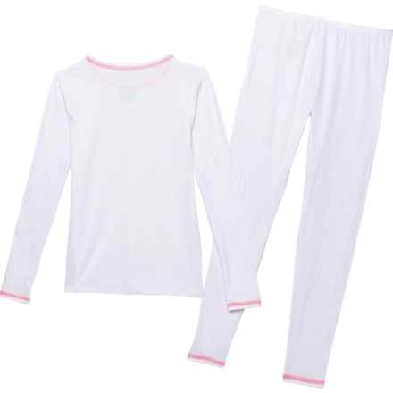 Cuddl Duds Big Girls Comfortech Stretch-Poly Base Layer Set - Long Sleeve in White