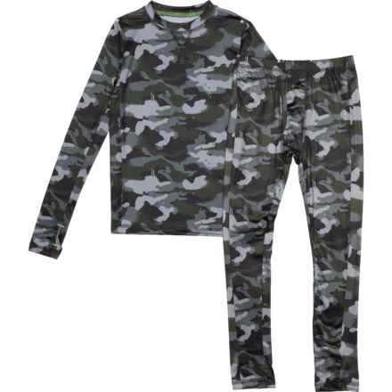 Cuddl Duds Boys Comfortech® Stretch Base Layer Set - Long Sleeve in Grey Geo