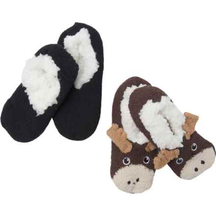 Cuddl Duds Boys Moose Slipper Socks - 2-Pack in Black