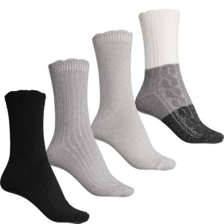 Cuddl Duds Color-Block Cable Knit Boot Socks - 4-Pack, Crew (For Women) in Black