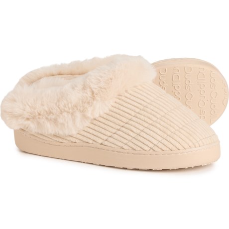 Cuddl Duds Corduroy Faux-Fur Cuffs Slippers (For Women) in Whitecap Grey