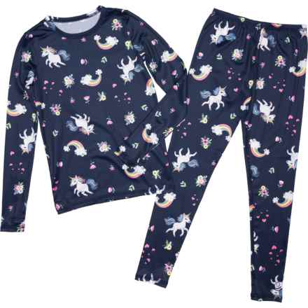 Cuddl Duds Girls Comfortech® Unicorn Base Layer Set - Long Sleeve in Navy Unicorn