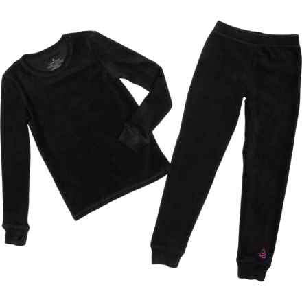 Cuddl Duds Girls Fleecewear Stretch Base Layer Set - Long Sleeve in Black