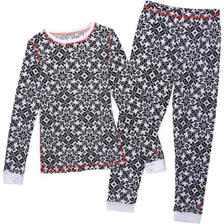 Cuddl Duds Little Girls Thermal Base Layer Set - Long Sleeve in Black/White Nordic Fair Isle