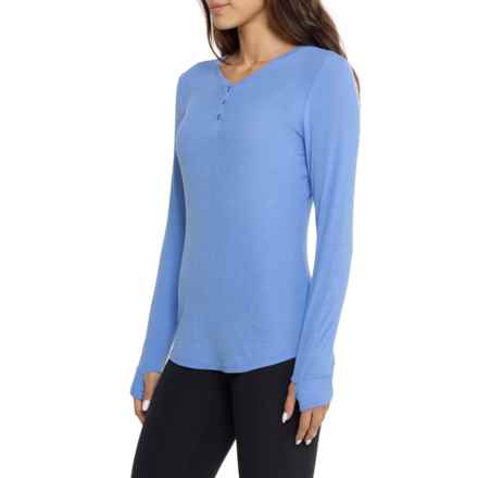 Cuddl Duds SoftWear Ribbed Henley Base Layer Top - Long Sleeve in Blue