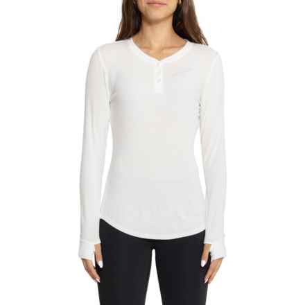 Cuddl Duds SoftWear Ribbed Henley Base Layer Top - Long Sleeve in Ivory