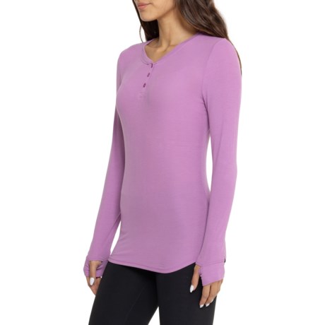 Cuddl Duds SoftWear Ribbed Henley Base Layer Top - Long Sleeve in Lilac