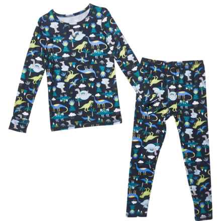 Cuddl Duds Toddler Boys Comfortech® Stretch-Poly Base Layer Top and Pants Set - Long Sleeve in Navy Dinos