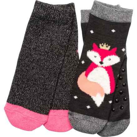 CUDDLE DUDS Boys and Girls Fox Slipper Socks - 2-Pack in Black