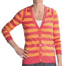 Cullen Striped Pima Cotton Cardigan Sweater - 3/4 Sleeve (For Women) in Pink/Yellow - Closeouts