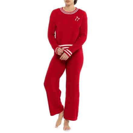 Cupcakes & Cashmere Embroidered Bow Shirt and Wide Leg Pants Lounge Set - Long Sleeve in Ruby Red