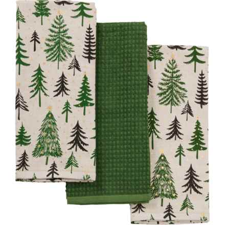 Cupcakes and Cashmere Grafton Trees Kitchen Towel Set - 3-Pack, 18x28” in Natural/Green