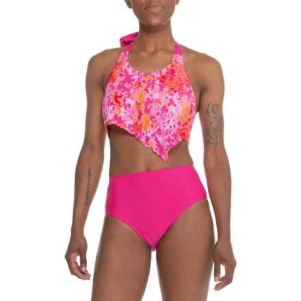 Cupshe Front Knot Bandana Halter Bikini Top and High-Waist Bikini Bottoms Set in Multi Pink
