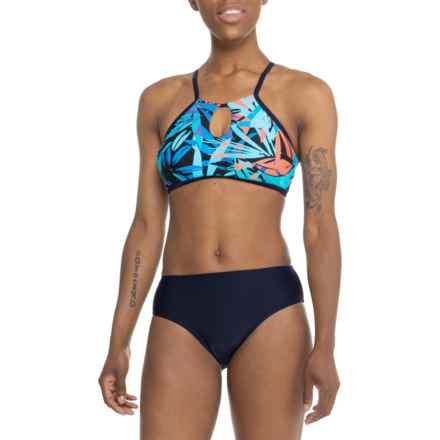 Cupshe Keyhole Halter Bikini Top and Mid-Rise Bikini Bottoms Set in Multi Blue