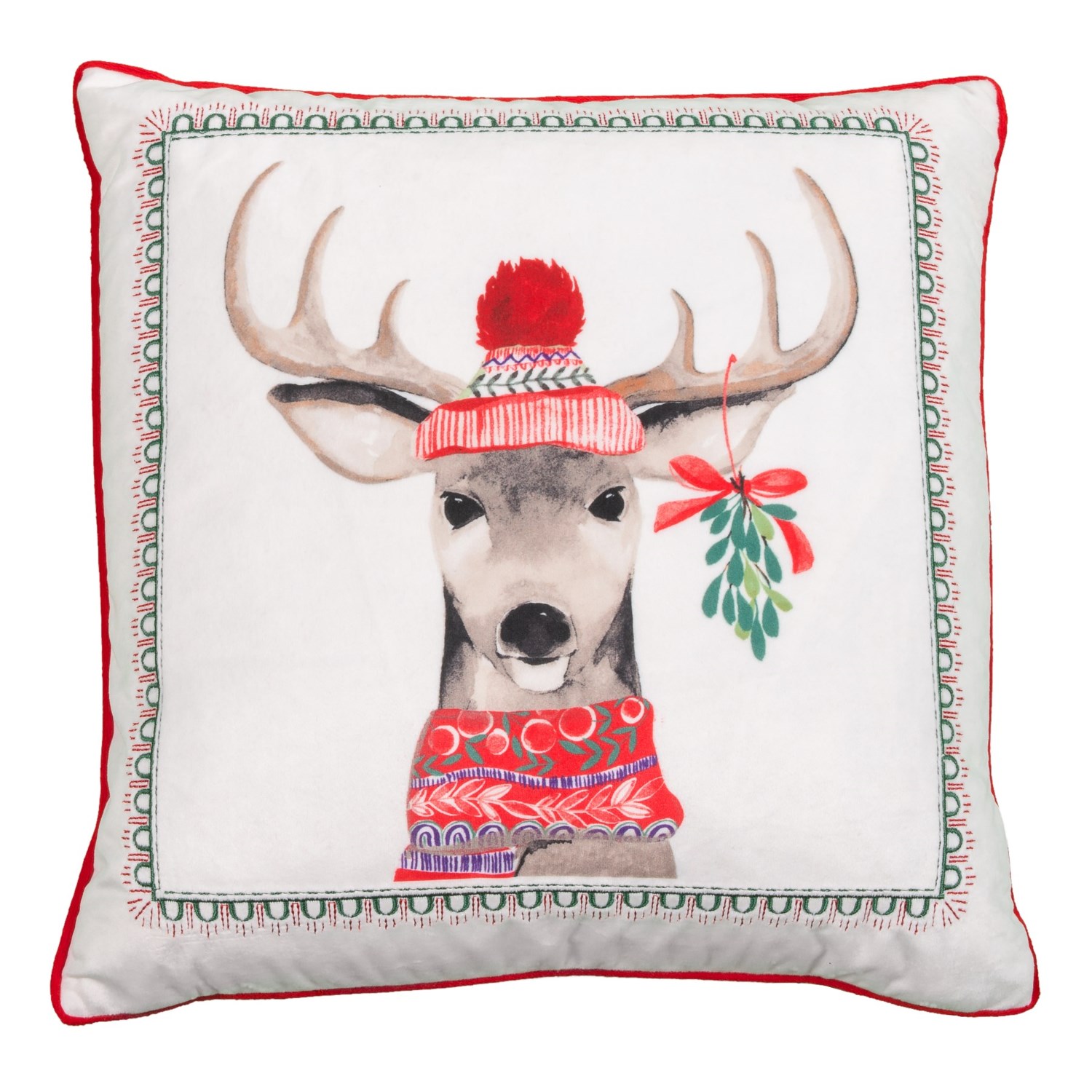 Cynthia Rowley Jingles and Joy Holiday Deer Throw Pillow – 16×16”