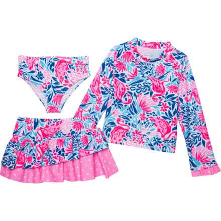 Little Girls Rash Guard Bikini Bottoms and Skirt Set - UPF 50, Long Sleeve in Vista Blue