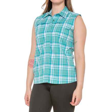 Dakini Plaid Boyfriend Stretch-Woven Shirt - Sleeveless in Mint/Turq Plaid