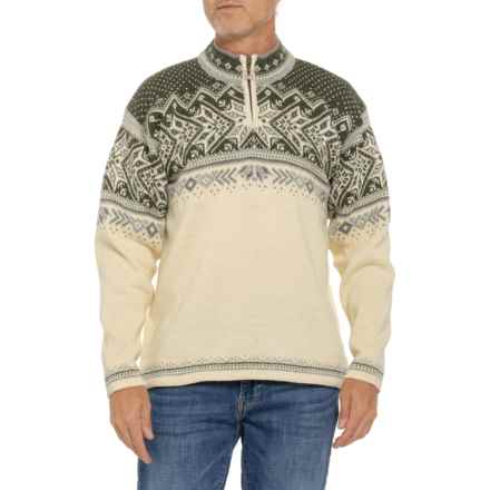 Dale of Norway Vail Sweater - Wool, Zip Neck in Off White Dark Green Smoke