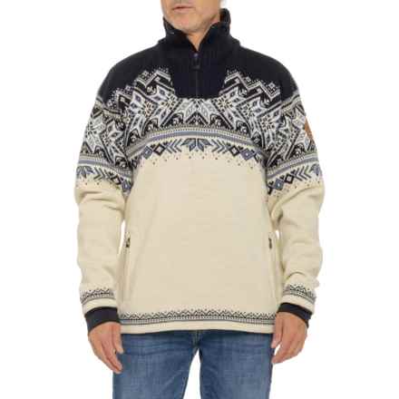 Dale of Norway Vail Weatherproof Sweater - Wool, Zip Neck in Off White Midnight Navy Blue Shadow