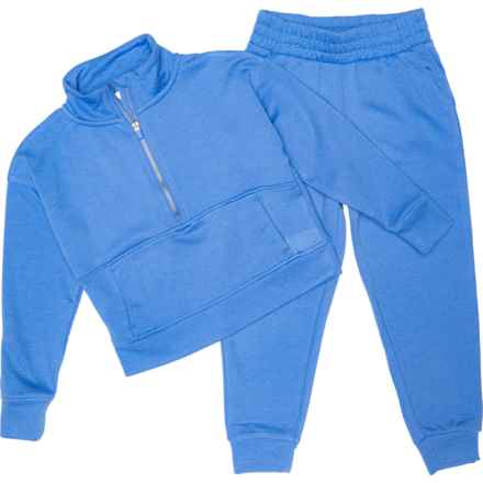 Danskin Big Girls Wave Jacquard Zip Neck Shirt and Joggers Set - Long Sleeve in Marina