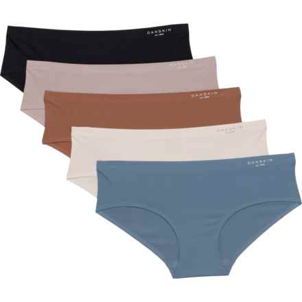 Danskin Bonded Breathable Mesh Microfiber Panties - 5-Pack, Hipster in Crystalized Mauve/Teakwood/Pale Linen/Blue Chrome/