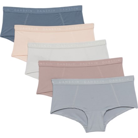 Danskin Brushed Microfiber Panties - 5-Pack, Boy Leg Cut in Sea Washed/Cream Blush/Blue Chrome/Dawn Blue/Cryst