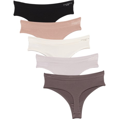 Danskin EcoVero Panties - 5-Pack, Thong in Black/Sugar/Ivory/Taupe/Lilac