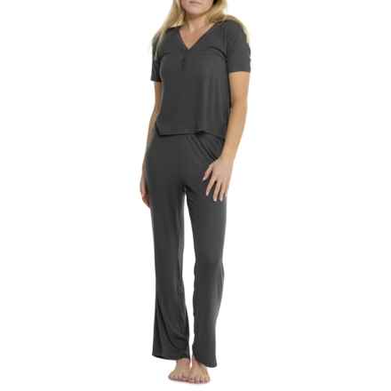 Danskin EcoVero® Rib-Knit Henley Shirt and Pants Set - Short Sleeve in Jasper