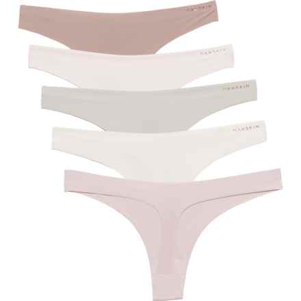 Danskin Laser Bonded Waistband Panties - 5-Pack, Thong in Grey Viola/Foggy Dew/Faded Sage/Mineral Veil/Sand
