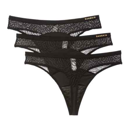 Danskin Microfiber and Lace Period Panties - 3-Pack, Thong in Black,Black,Black