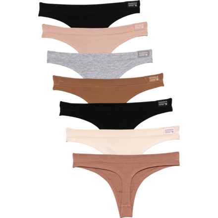 Danskin Organic Cotton-Blend Panties - 7-Pack, Thong in Brown Sugar/Bone/Black/Spiced Praline/Medium Heath