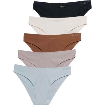 Danskin Perforated Microfiber V-Front Panties - 5-Pack, Bikini Briefs in Black/Pale Linen/Deep Santal/Salted Sea/Taupe Ston