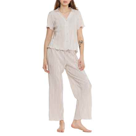 Danskin Plisse Satin Pajamas - Short Sleeve in Sandshell