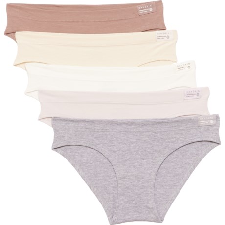 Danskin Printed Logo Panties - Organic Cotton, 5-Pack, Bikini Brief in Silver Cloud/Vintage Mauve/Dry Pampas/Sugar Crysta