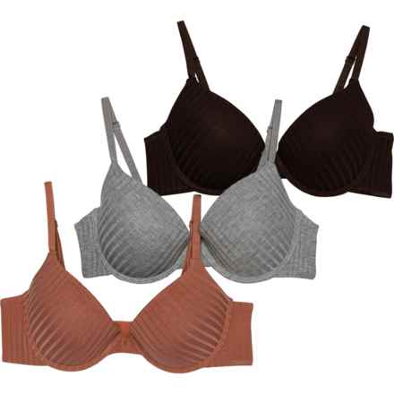 Danskin Rayon-Spandex Ribbed Molded Bras - 3-Pack in Heather Grey/Rich Earth/Sahara Clay