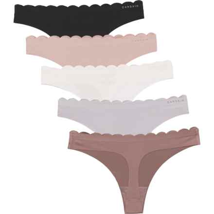 Danskin Recycled Microfiber Panties - 5-Pack, Thong in Morning Fog, Cocoa Dust, Sapphire, Desert, Black