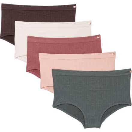 Danskin Rib Textured Seamless Panties - 5-Pack, Boyshorts in Plum Chocolate, Sandshell, Rusted Rose, Bare Blush